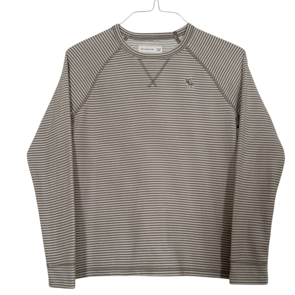 Abercrombie Kids Long-Sleeve Waffle Tee (Beige/White Stripe, Size 13/14)
